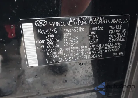 2023 Hyundai Santa Fe Sel Premium из США, поврежденный, VIN 5NMS3DA15PH020463